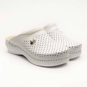 Saboti medicali, unisex, din piele, alb, Leon New